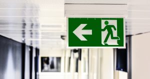 an image of a fire exit in an office as fire prevention