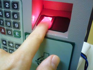 A picture of a fingerprint access control system