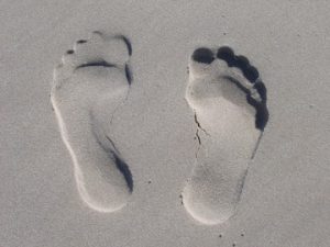 A picture of footprints in sand